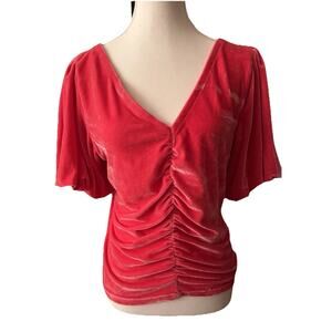 Free People Velvet Ruched Top Large Pink Red Boho Romantic Y2K Festival Fairy L